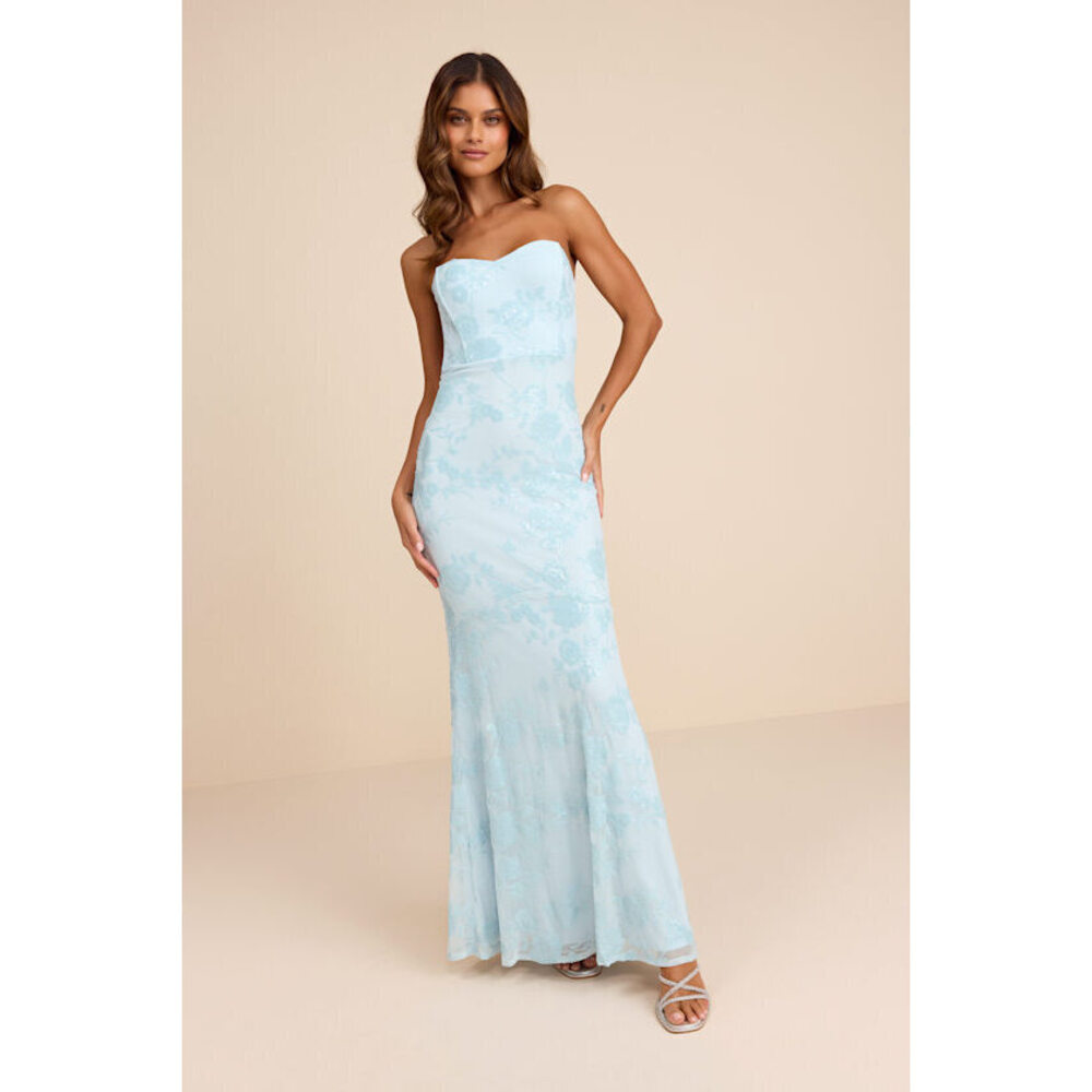 Lulus Mayley Light Blue Sequin Strapless Maxi Dress - Size S